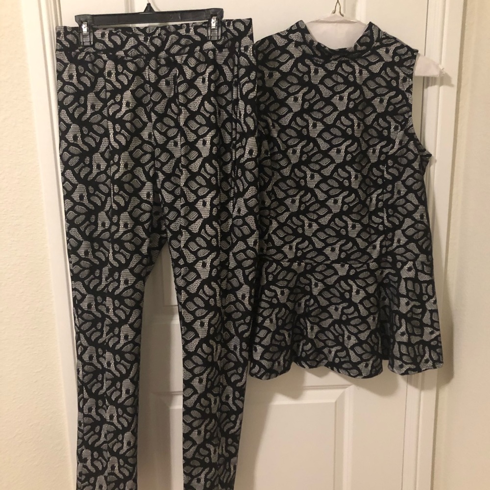 Black and white lace pantsuit.